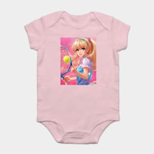 Blonde anime girl playing tennis Baby Bodysuit
